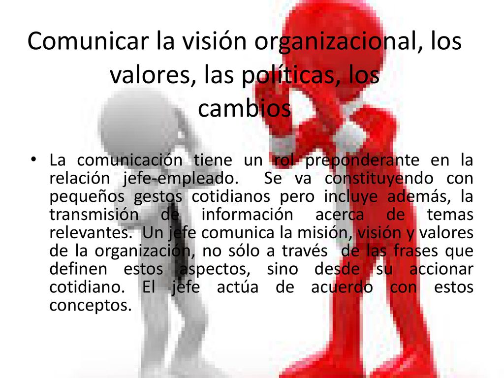 Comunicar la visión organizacional, los valores, las políticas, los cambios