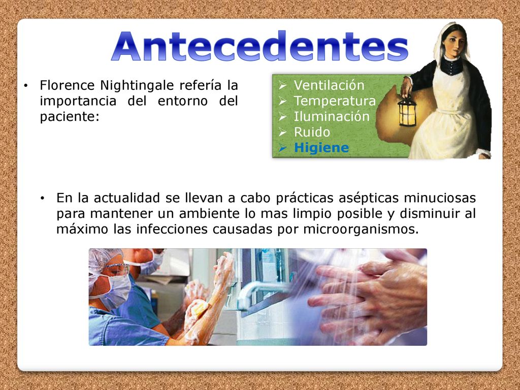 Antecedentes Florence Nightingale refería la importancia del entorno del paciente: Ventilación. Temperatura.