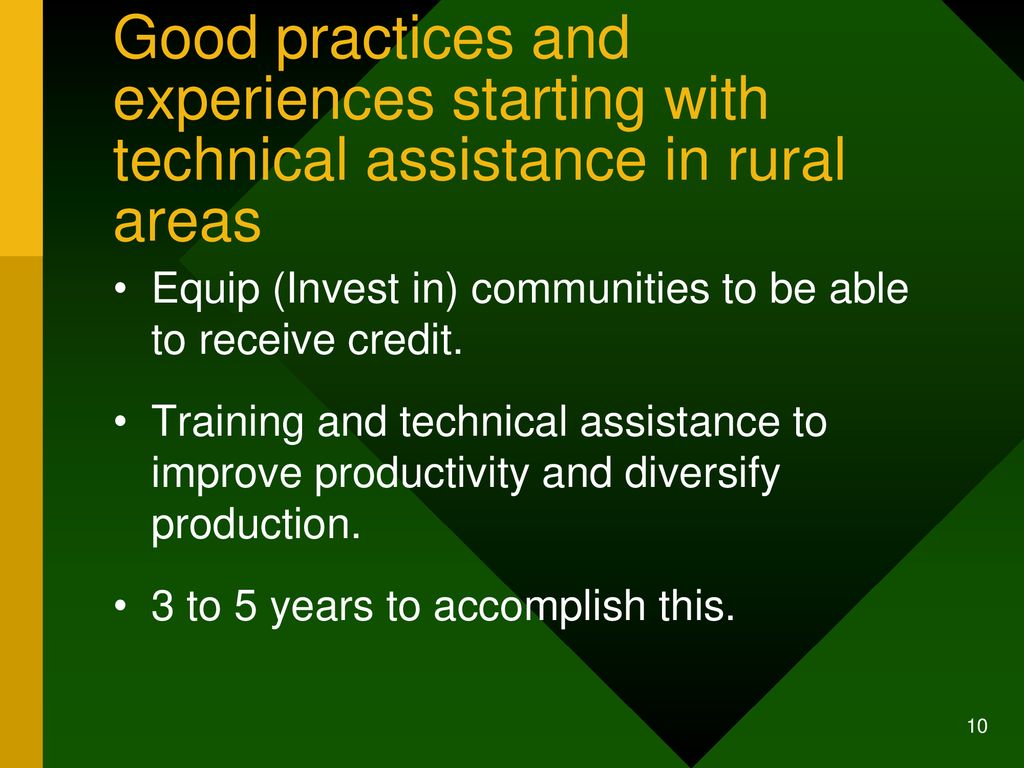 Good practices and experiences starting with technical assistance in rural areas