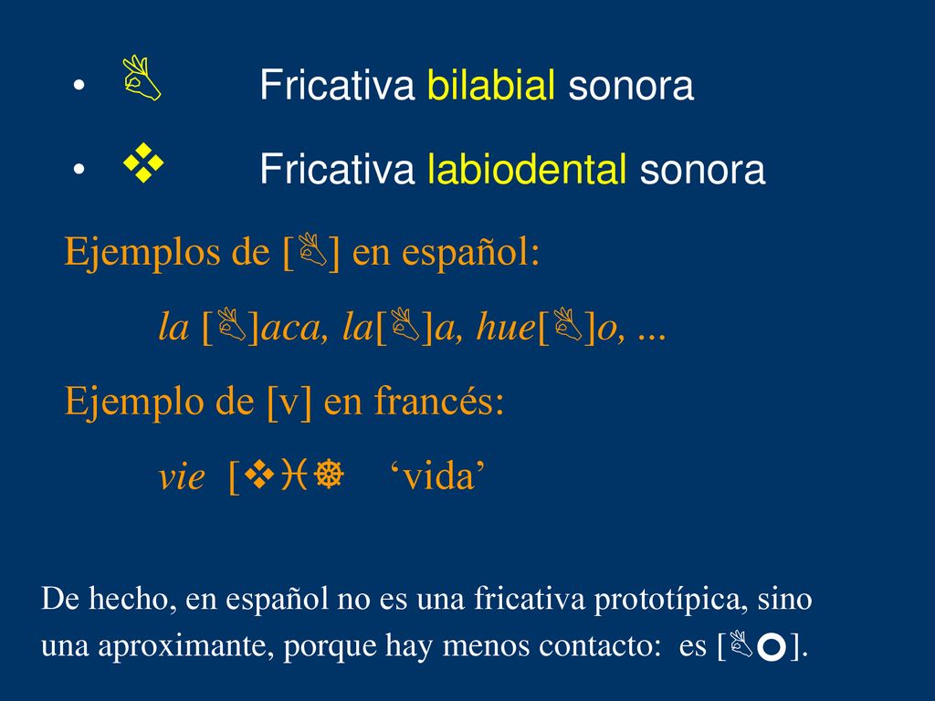 B Fricativa bilabial sonora v Fricativa labiodental sonora