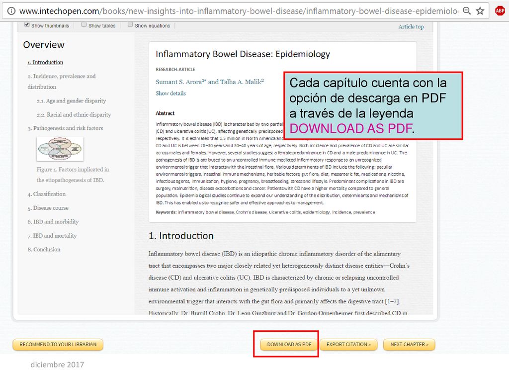 Cada capítulo cuenta con la opción de descarga en PDF a través de la leyenda DOWNLOAD AS PDF.
