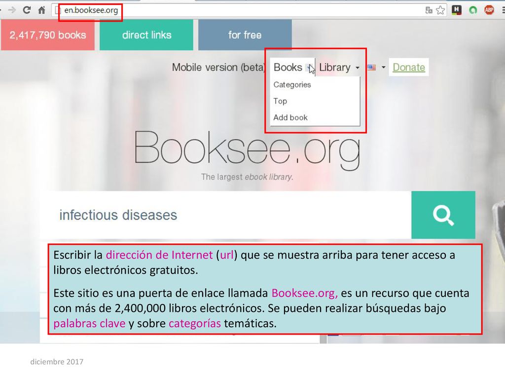 Escribir la dirección de Internet (url) que se muestra arriba para tener acceso a libros electrónicos gratuitos.