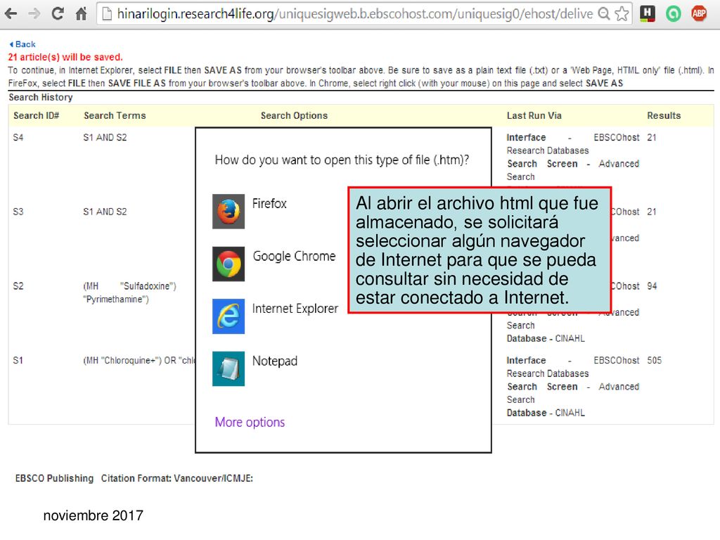 Al abrir el archivo html que fue almacenado, se solicitará seleccionar algún navegador de Internet para que se pueda consultar sin necesidad de estar conectado a Internet.