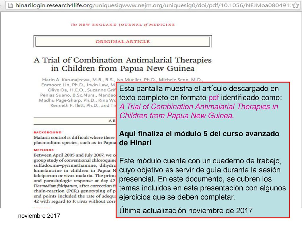 Aquí finaliza el módulo 5 del curso avanzado de Hinari