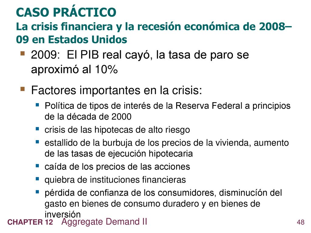 CASO PRÁCTICO La crisis financiera y la recesión económica de 2008–09 en Estados Unidos