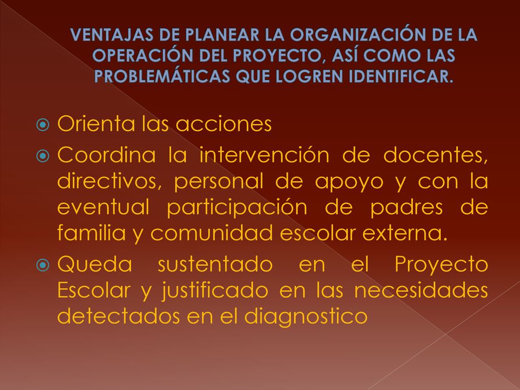 VENTAJAS DE PLANEAR LA ORGANIZACIÓN DE LA OPERACIÓN DEL PROYECTO, ASÍ COMO LAS PROBLEMÁTICAS QUE LOGREN IDENTIFICAR.