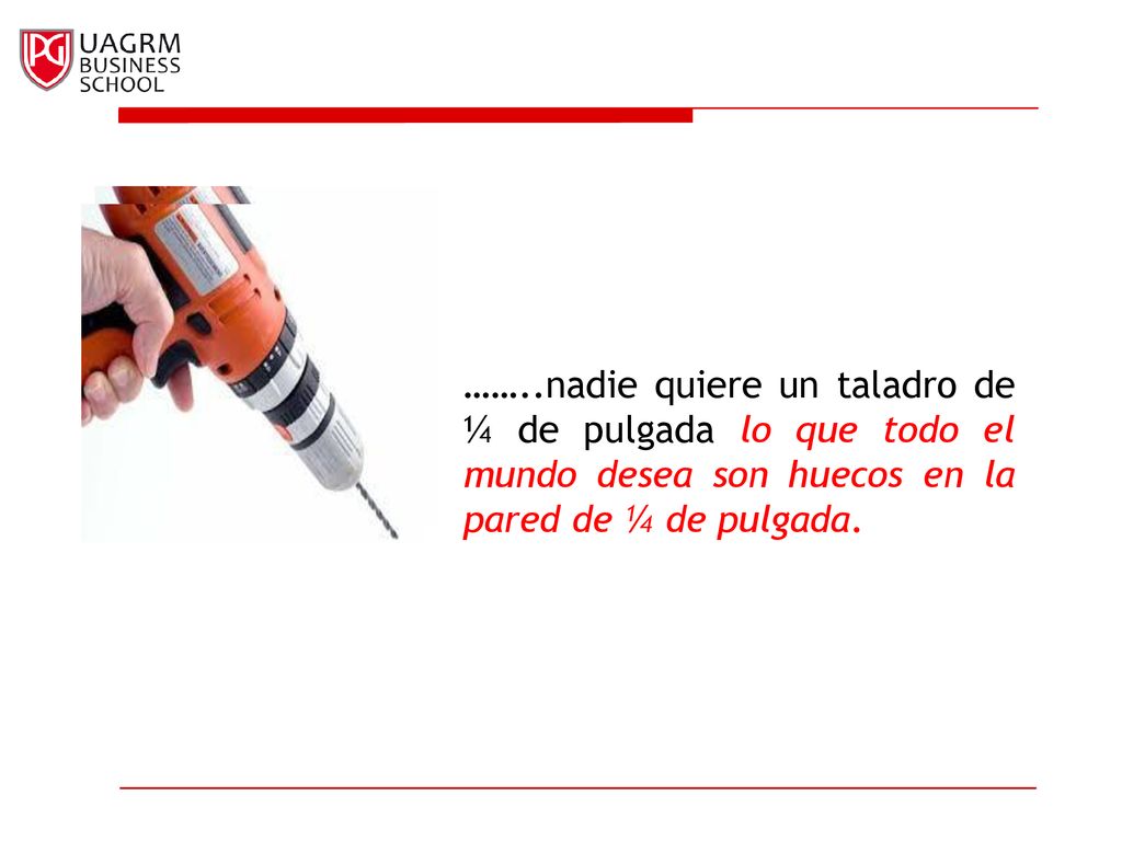 ……..nadie quiere un taladro de ¼ de pulgada lo que todo el mundo desea son huecos en la pared de ¼ de pulgada.