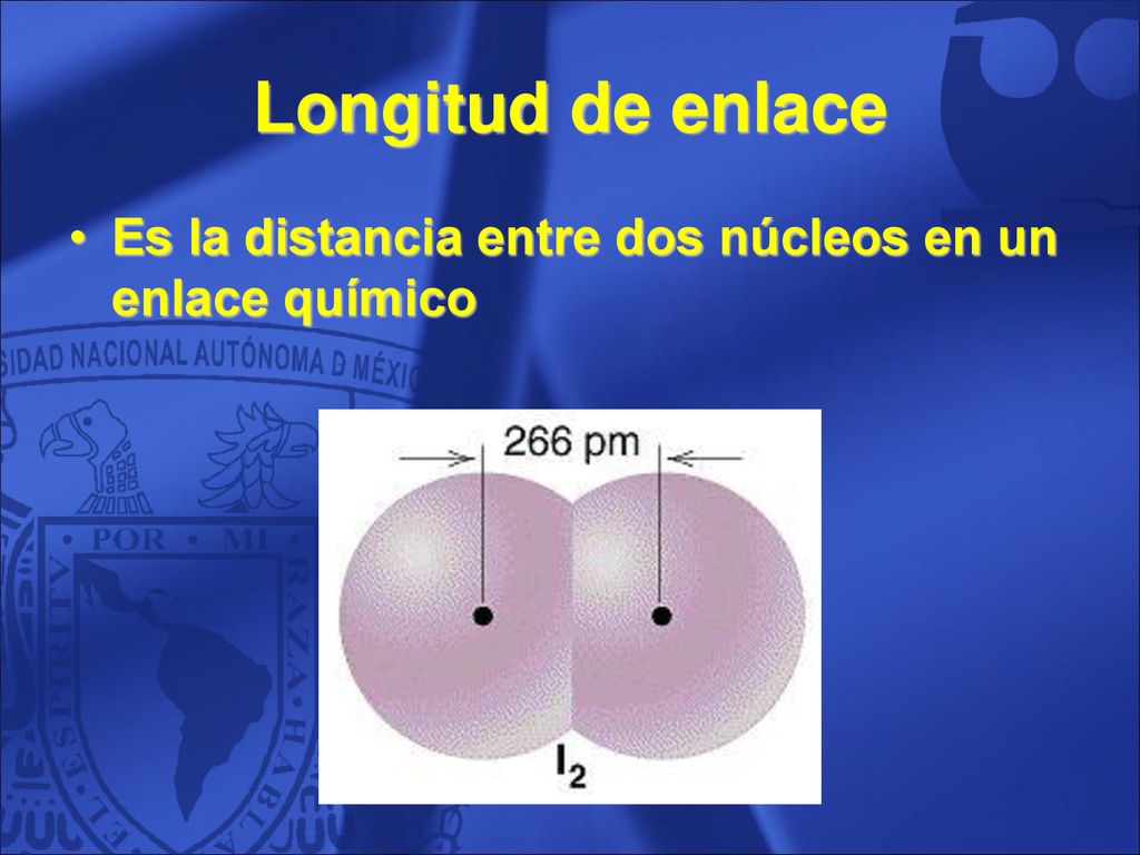 Longitud de enlace Es la distancia entre dos núcleos en un enlace químico 84