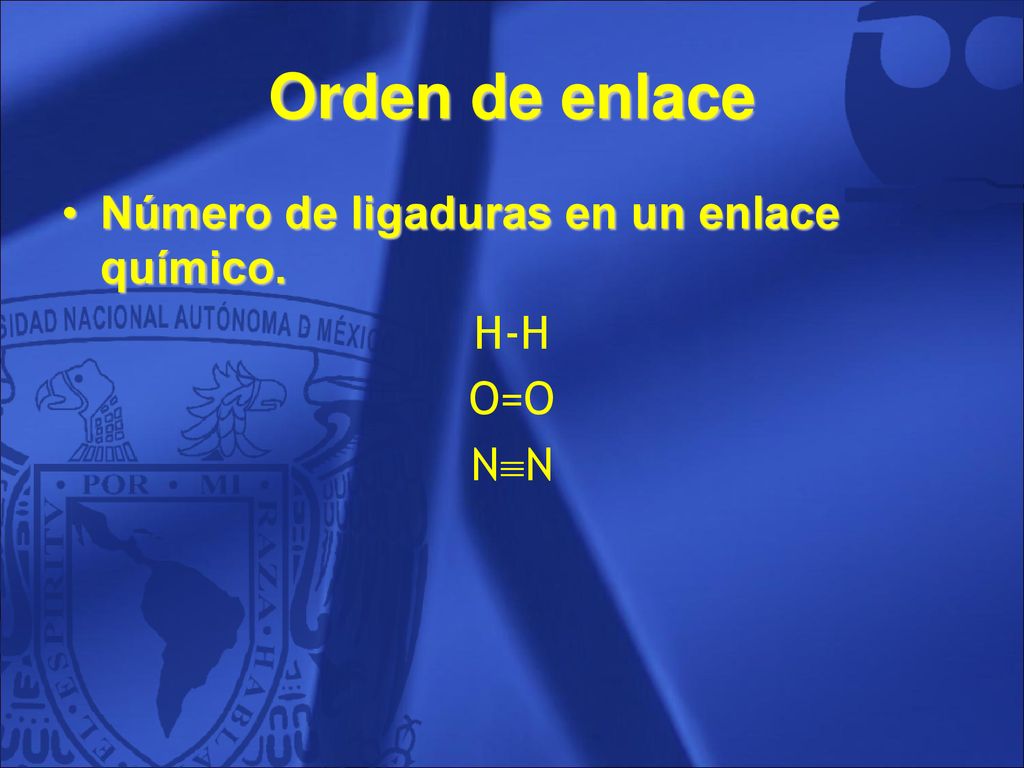 Orden de enlace Número de ligaduras en un enlace químico. H-H O=O NN