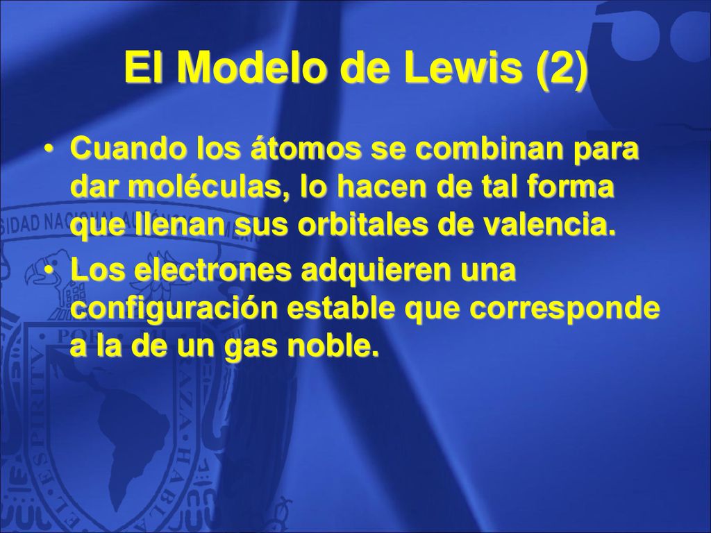 El Modelo de Lewis (2) Cuando los átomos se combinan para dar moléculas, lo hacen de tal forma que llenan sus orbitales de valencia.