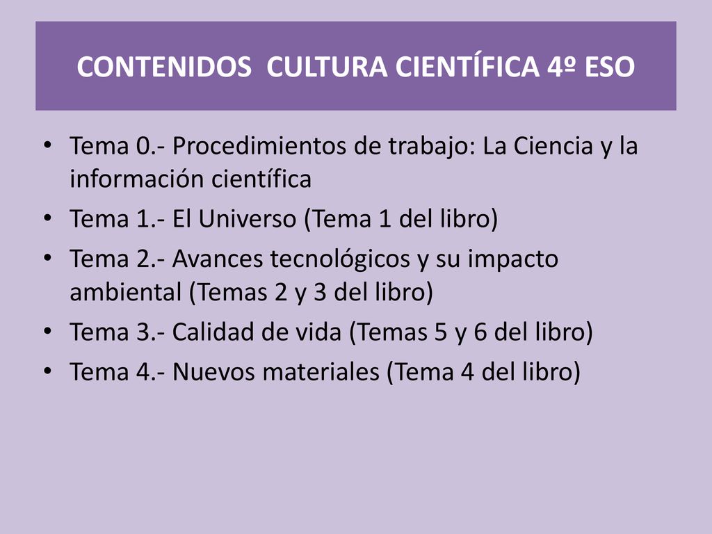 CULTURA CIENTÍFICA 4º ESO. - ppt descargar