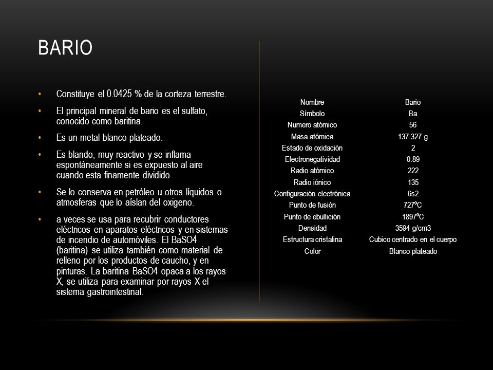 BARIO Constituye el % de la corteza terrestre.