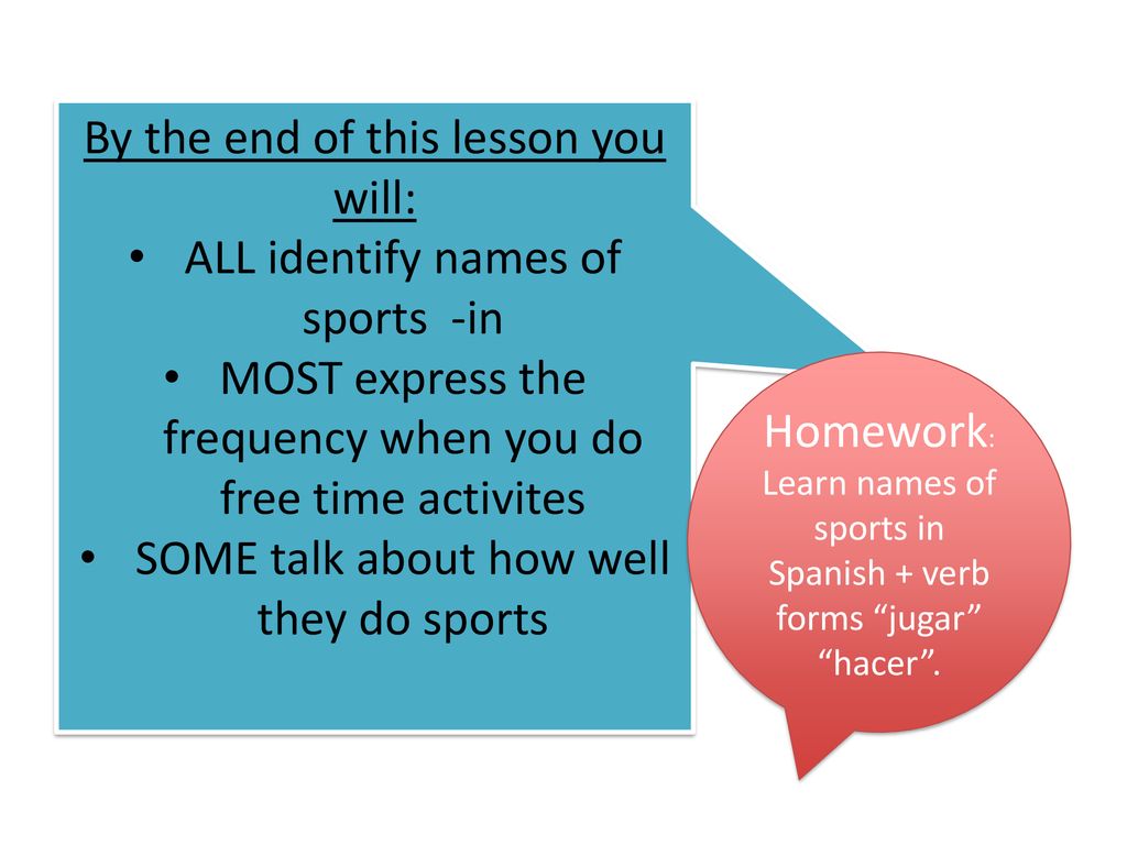 By the end of this lesson you will: ALL identify names of sports -in
