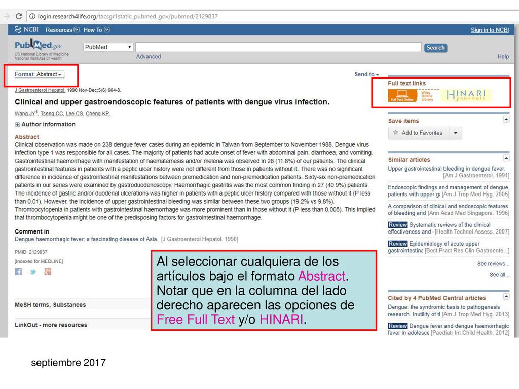 Al seleccionar cualquiera de los artículos bajo el formato Abstract