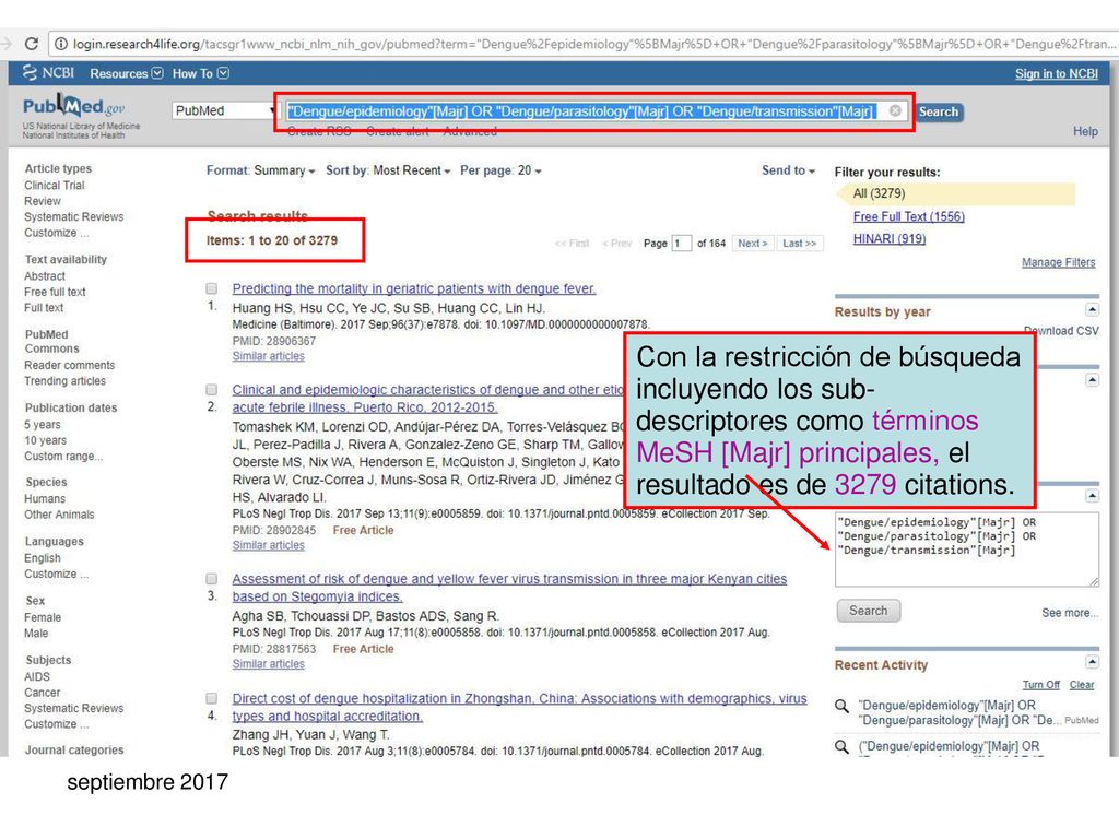 Con la restricción de búsqueda incluyendo los sub- descriptores como términos MeSH [Majr] principales, el resultado es de 3279 citations.