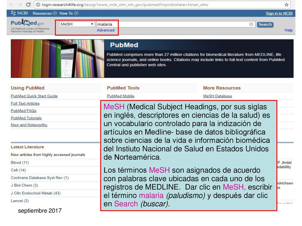 MeSH (Medical Subject Headings, por sus siglas en inglés, descriptores en ciencias de la salud) es un vocabulario controlado para la indización de artículos en Medline- base de datos bibliográfica sobre ciencias de la vida e información biomédica del Instiuto Nacional de Salud en Estados Unidos de Norteamérica.