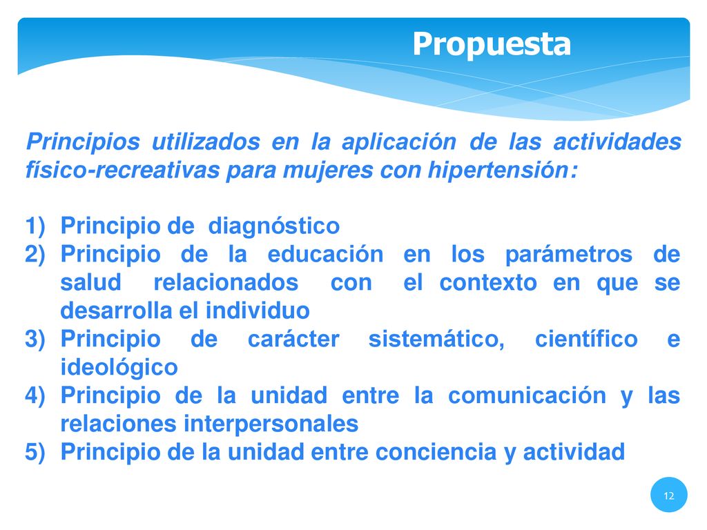 Propuesta Principios utilizados en la aplicación de las actividades físico-recreativas para mujeres con hipertensión: