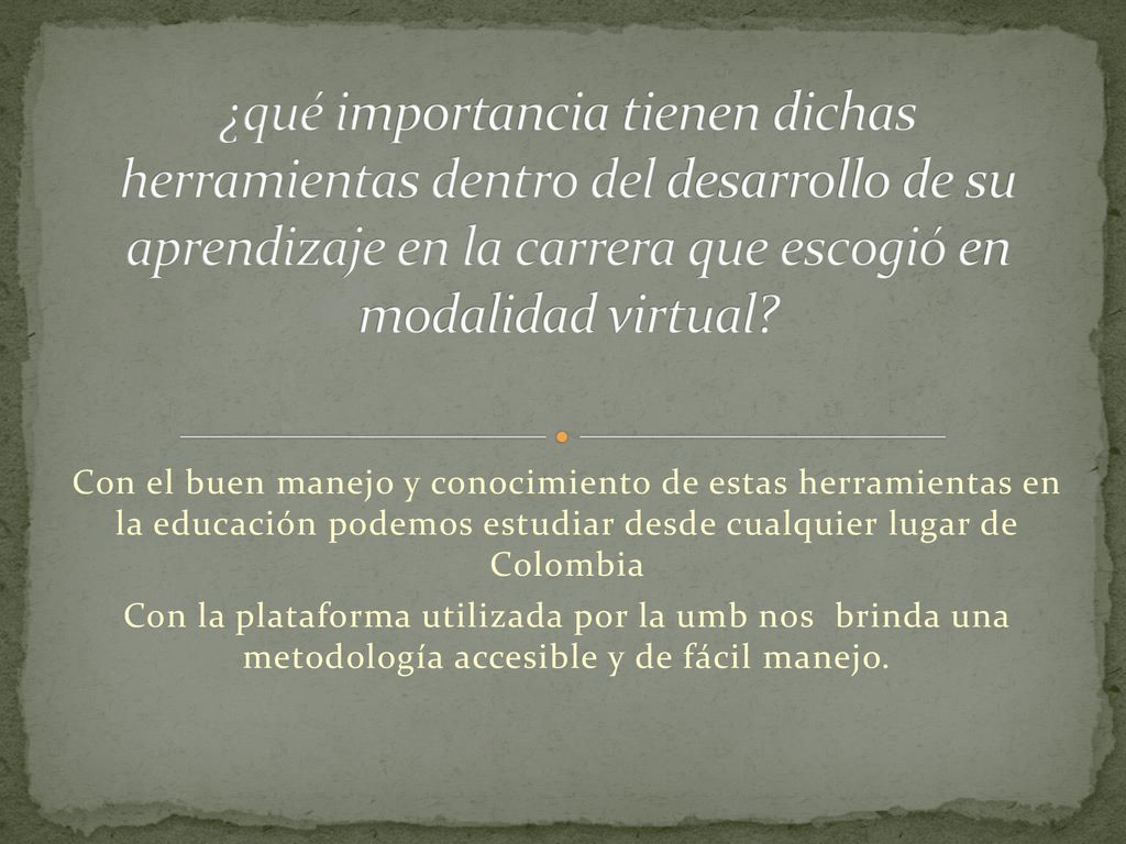 ¿qué importancia tienen dichas herramientas dentro del desarrollo de su aprendizaje en la carrera que escogió en modalidad virtual