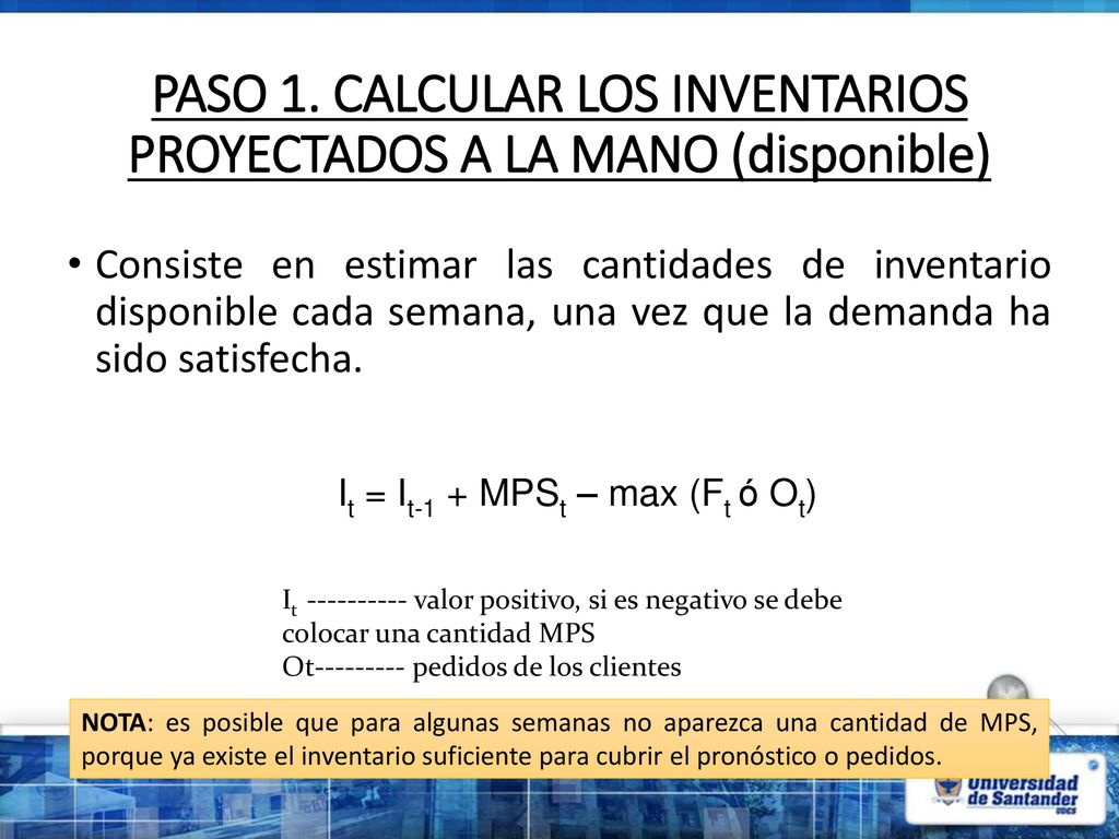 PASO 1. CALCULAR LOS INVENTARIOS PROYECTADOS A LA MANO (disponible)