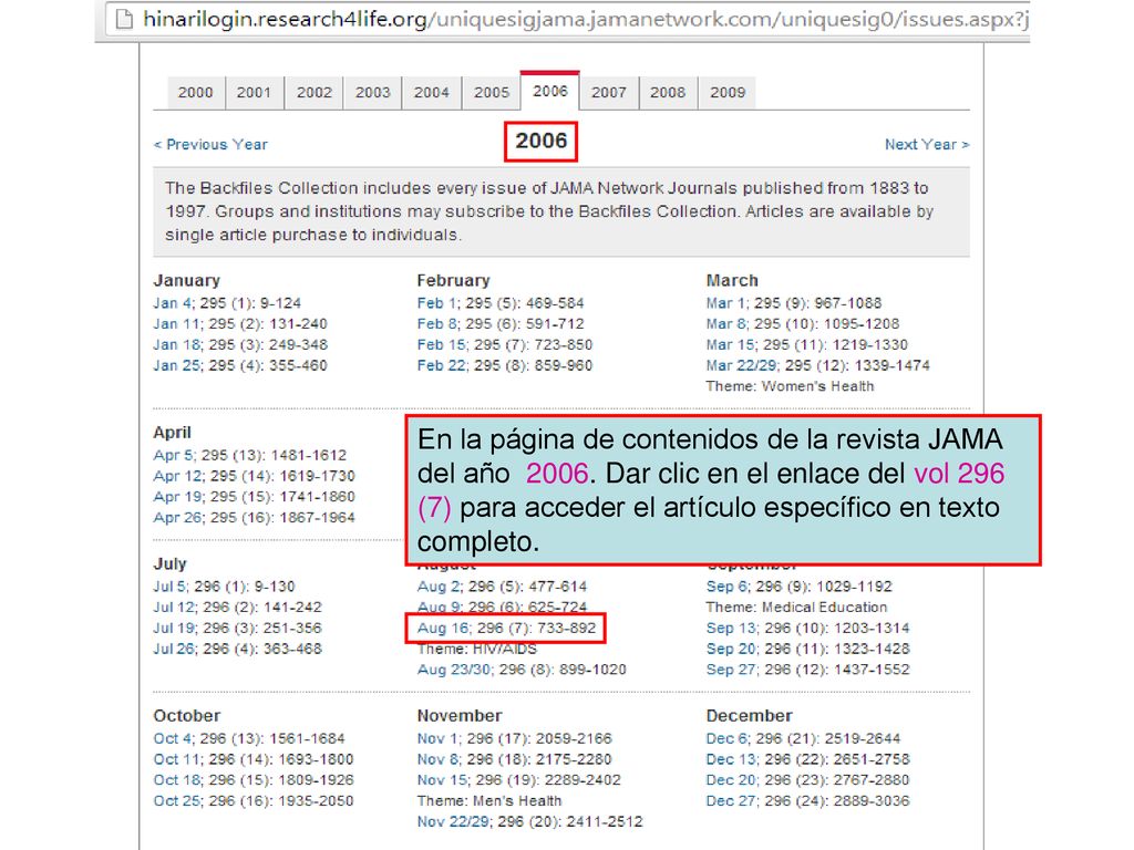 En la página de contenidos de la revista JAMA del año 2006
