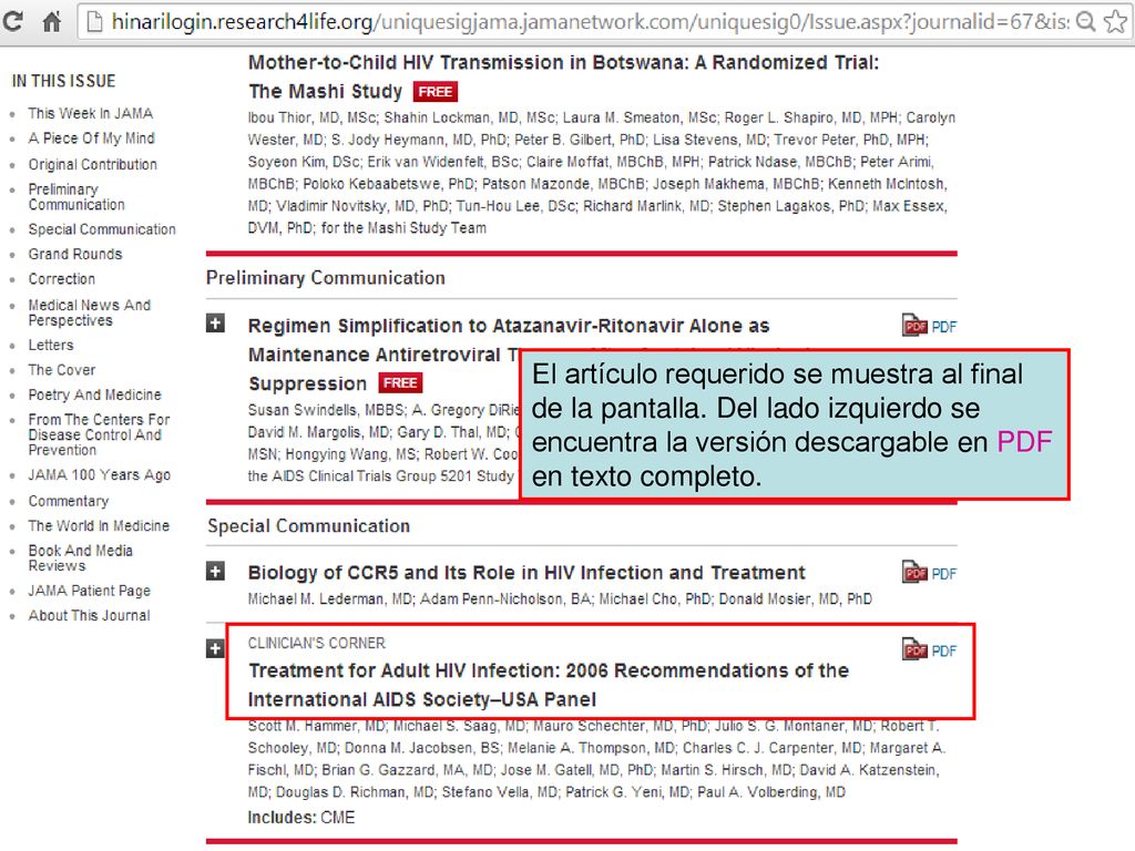 El artículo requerido se muestra al final de la pantalla