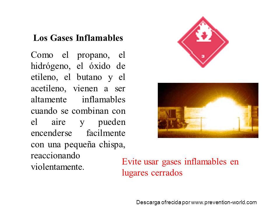 Evite usar gases inflamables en lugares cerrados
