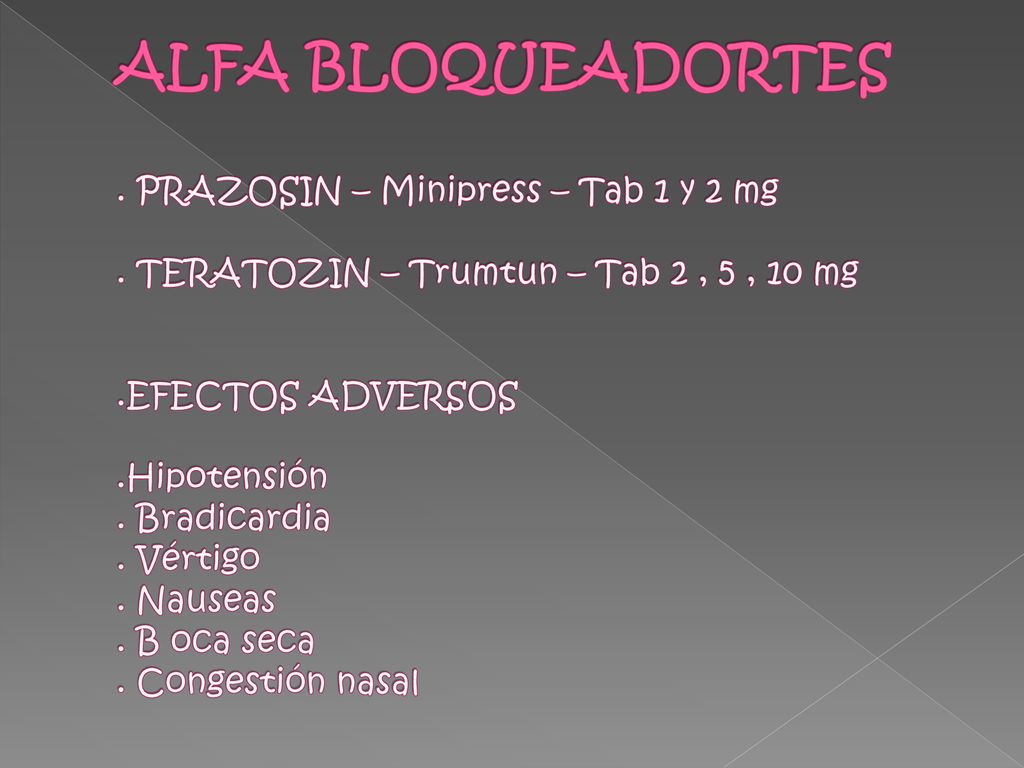 ALFA BLOQUEADORTES. PRAZOSIN – Minipress – Tab 1 y 2 mg