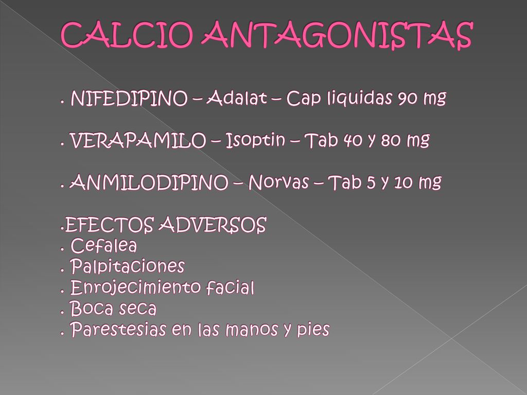 CALCIO ANTAGONISTAS. NIFEDIPINO – Adalat – Cap liquidas 90 mg