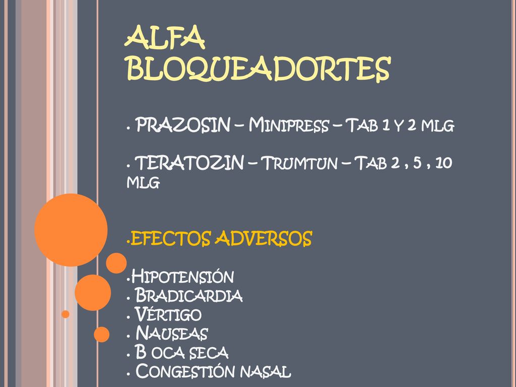 ALFA BLOQUEADORTES. PRAZOSIN – Minipress – Tab 1 y 2 mlg