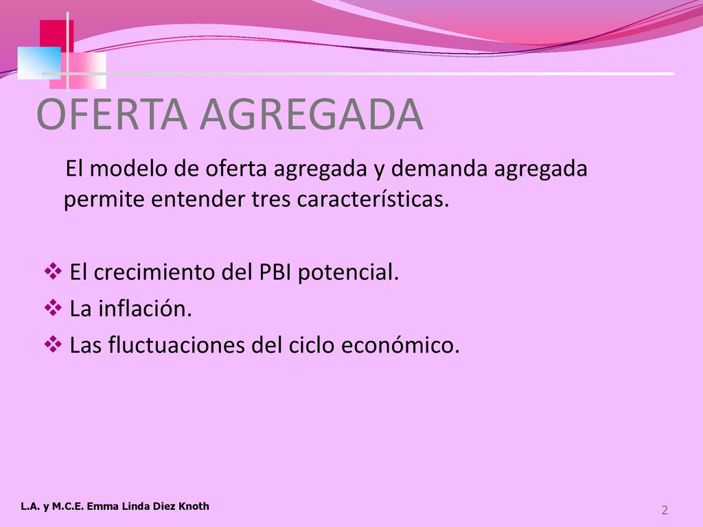 OFERTA AGREGADA El modelo de oferta agregada y demanda agregada permite entender tres características.