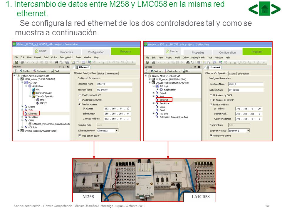 1. Intercambio de datos entre M258 y LMC058 en la misma red ethernet.
