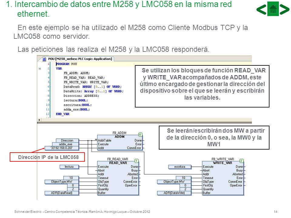 1. Intercambio de datos entre M258 y LMC058 en la misma red ethernet.