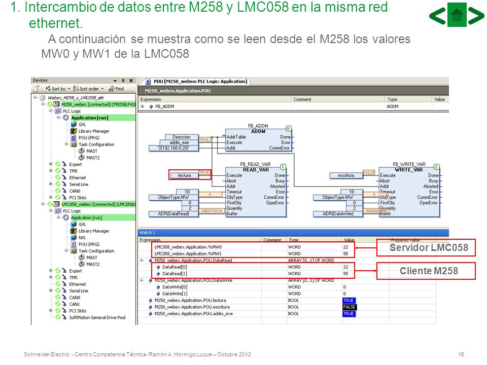 1. Intercambio de datos entre M258 y LMC058 en la misma red ethernet.