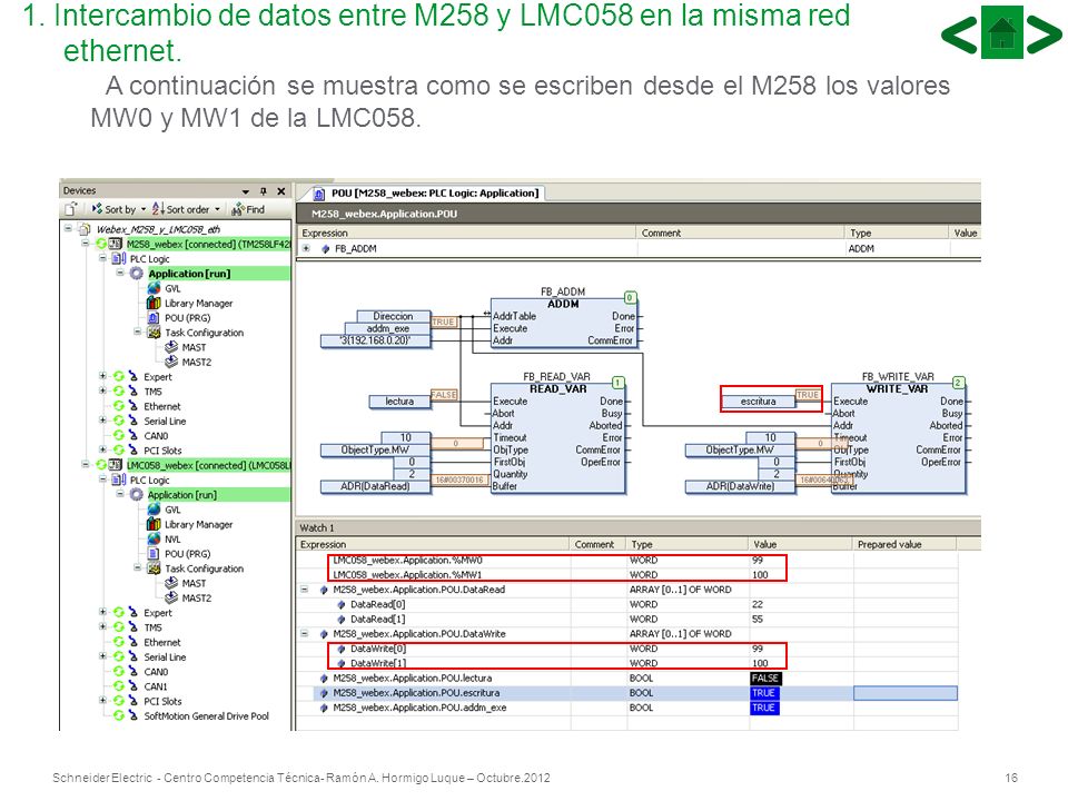 1. Intercambio de datos entre M258 y LMC058 en la misma red ethernet.