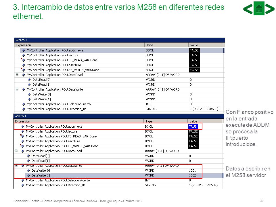 3. Intercambio de datos entre varios M258 en diferentes redes ethernet.