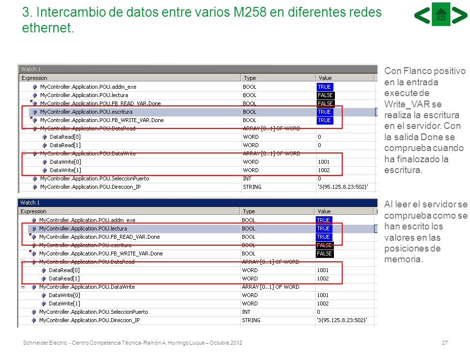 3. Intercambio de datos entre varios M258 en diferentes redes ethernet.