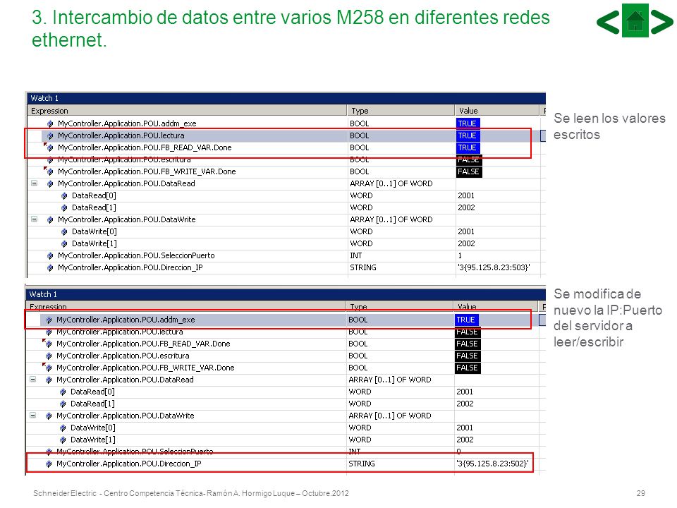 3. Intercambio de datos entre varios M258 en diferentes redes ethernet.