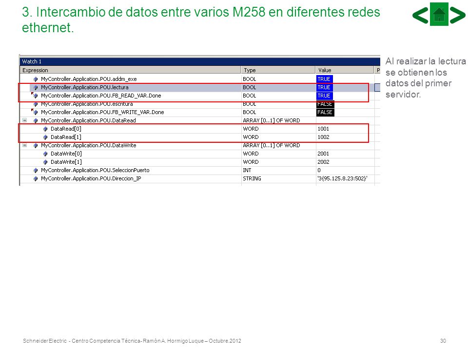 3. Intercambio de datos entre varios M258 en diferentes redes ethernet.