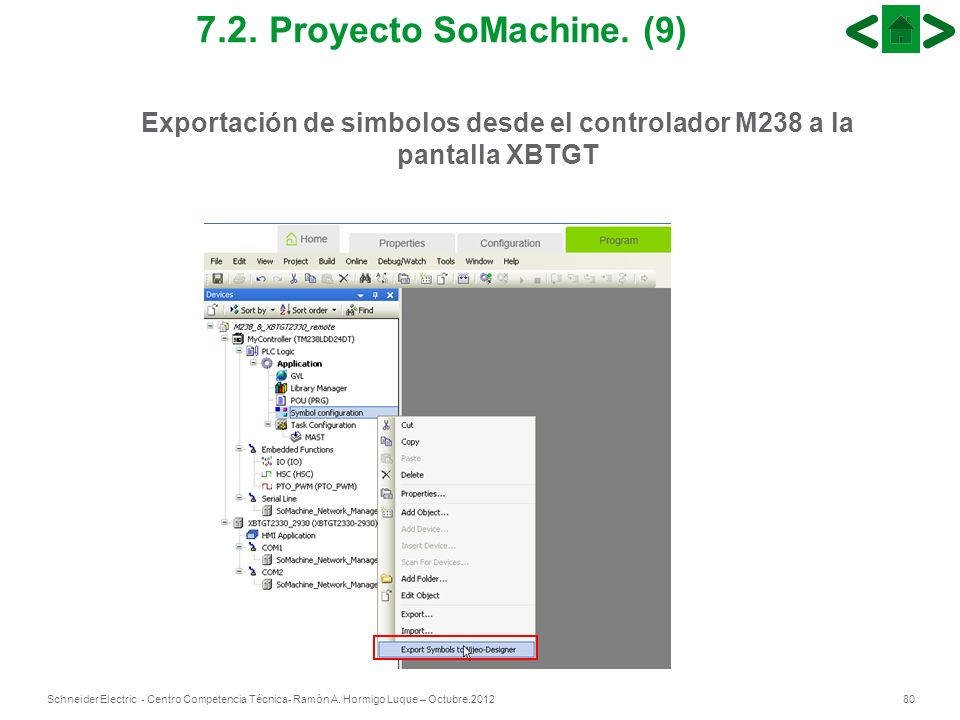 Exportación de simbolos desde el controlador M238 a la pantalla XBTGT