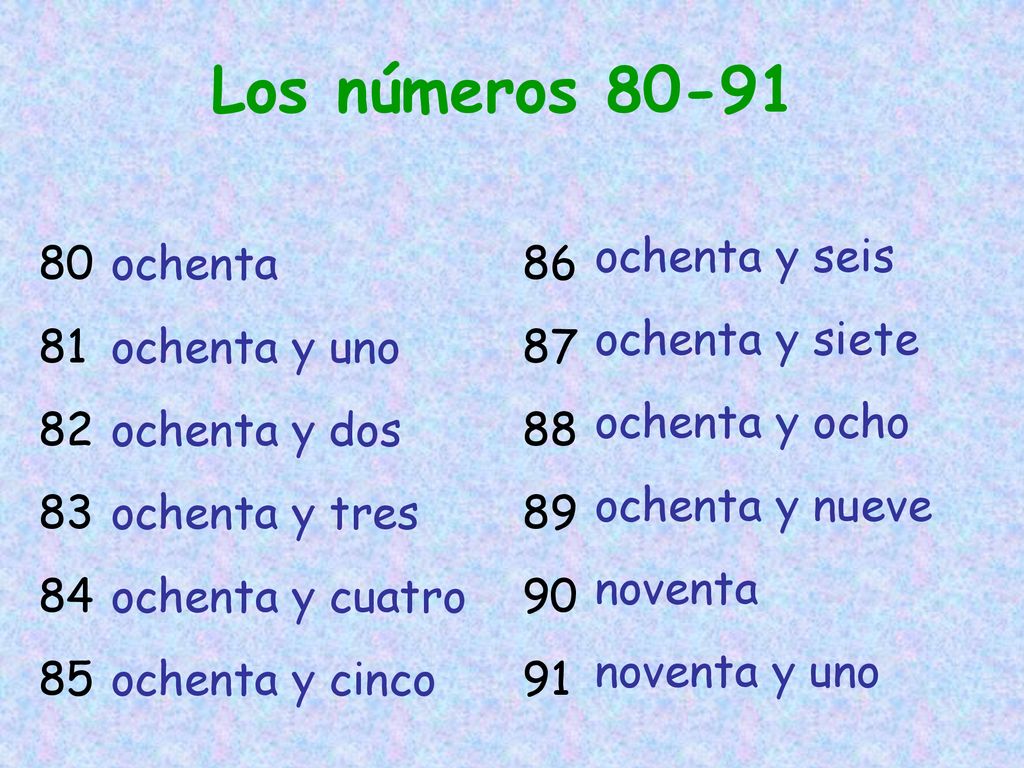 Los números ochenta y seis ochenta y siete ochenta y ocho