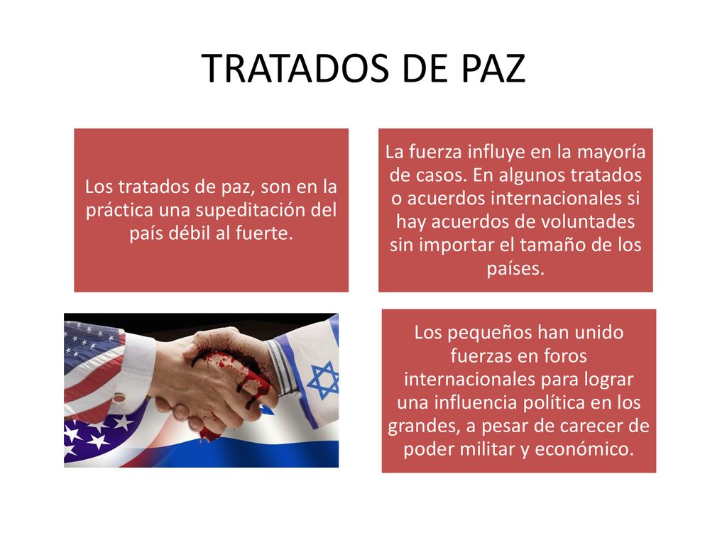 TRATADOS DE PAZ Los tratados de paz, son en la práctica una supeditación del país débil al fuerte.