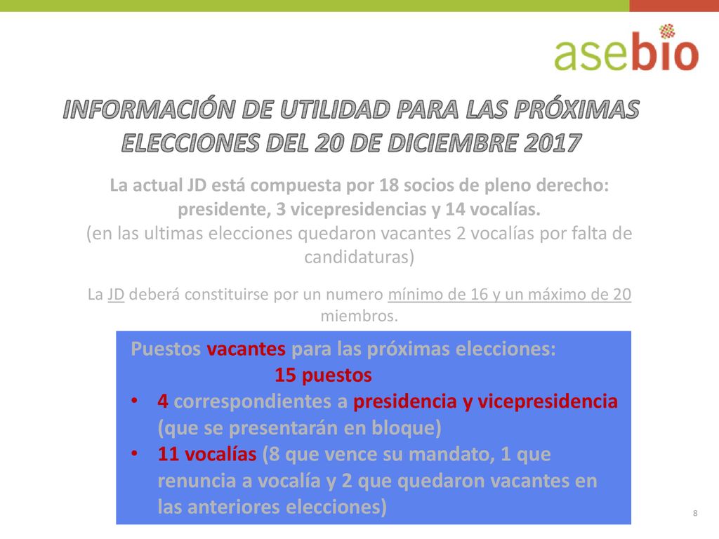 INFORMACIÓN DE UTILIDAD PARA LAS PRÓXIMAS ELECCIONES DEL 20 DE DICIEMBRE 2017