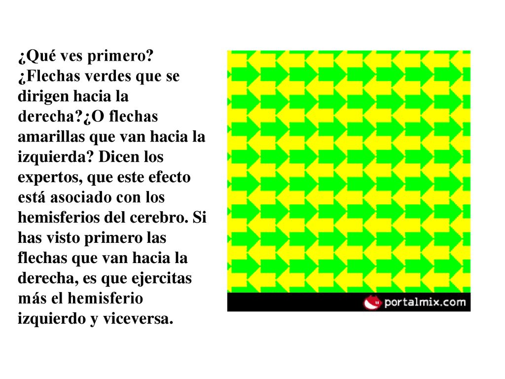 ¿Qué ves primero. ¿Flechas verdes que se dirigen hacia la derecha