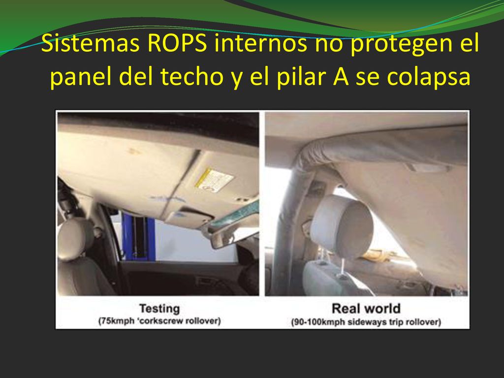 Sistemas ROPS internos no protegen el panel del techo y el pilar A se colapsa