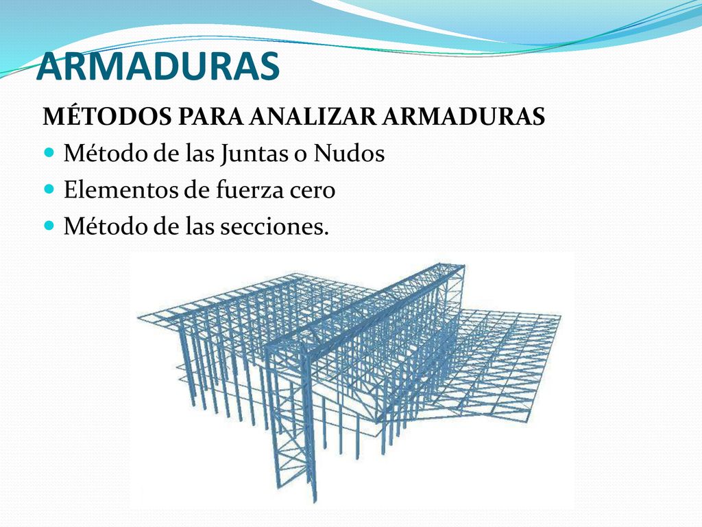 ARMADURAS MÉTODOS PARA ANALIZAR ARMADURAS Método de las Juntas o Nudos