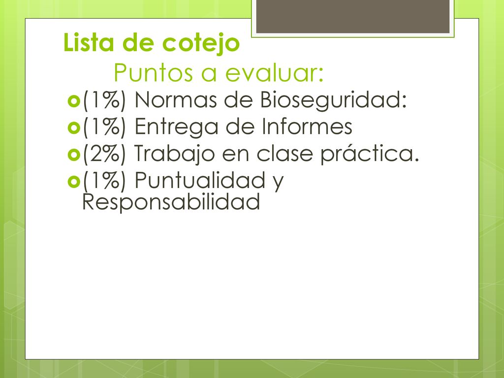 Lista de cotejo Puntos a evaluar: