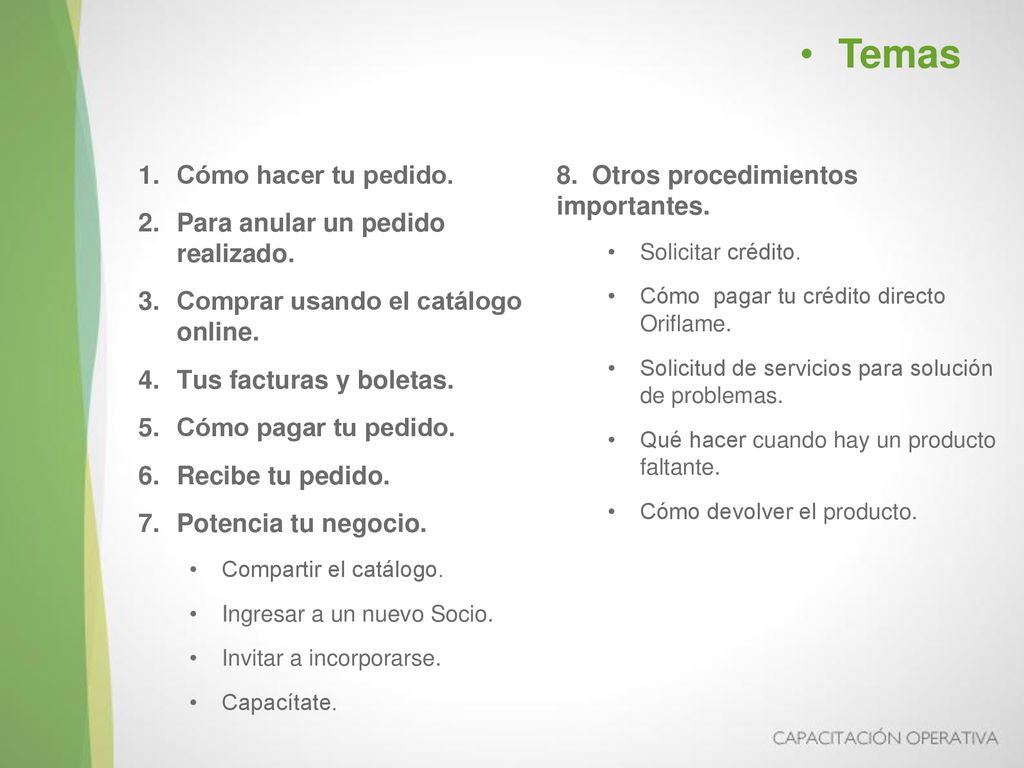Temas Cómo hacer tu pedido. Para anular un pedido realizado.
