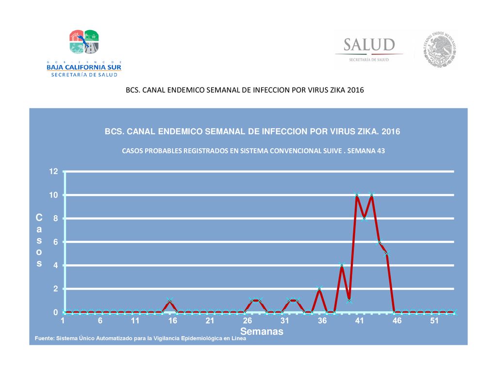 BCS. CANAL ENDEMICO SEMANAL DE INFECCION POR VIRUS ZIKA 2016