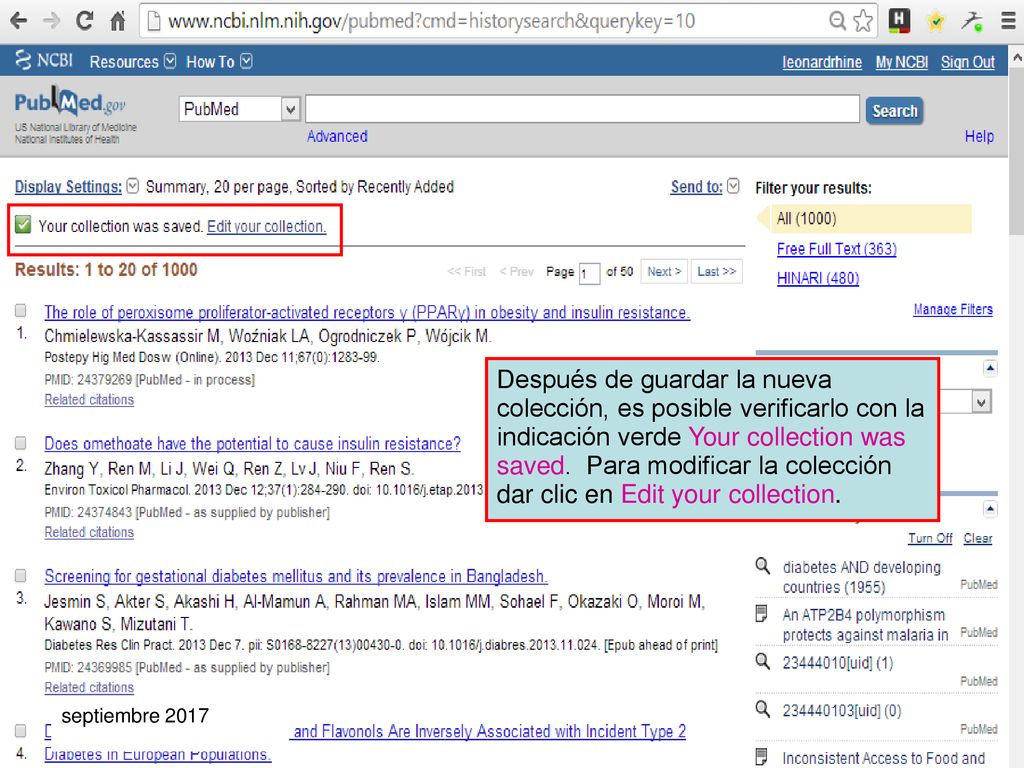 Después de guardar la nueva colección, es posible verificarlo con la indicación verde Your collection was saved. Para modificar la colección dar clic en Edit your collection.