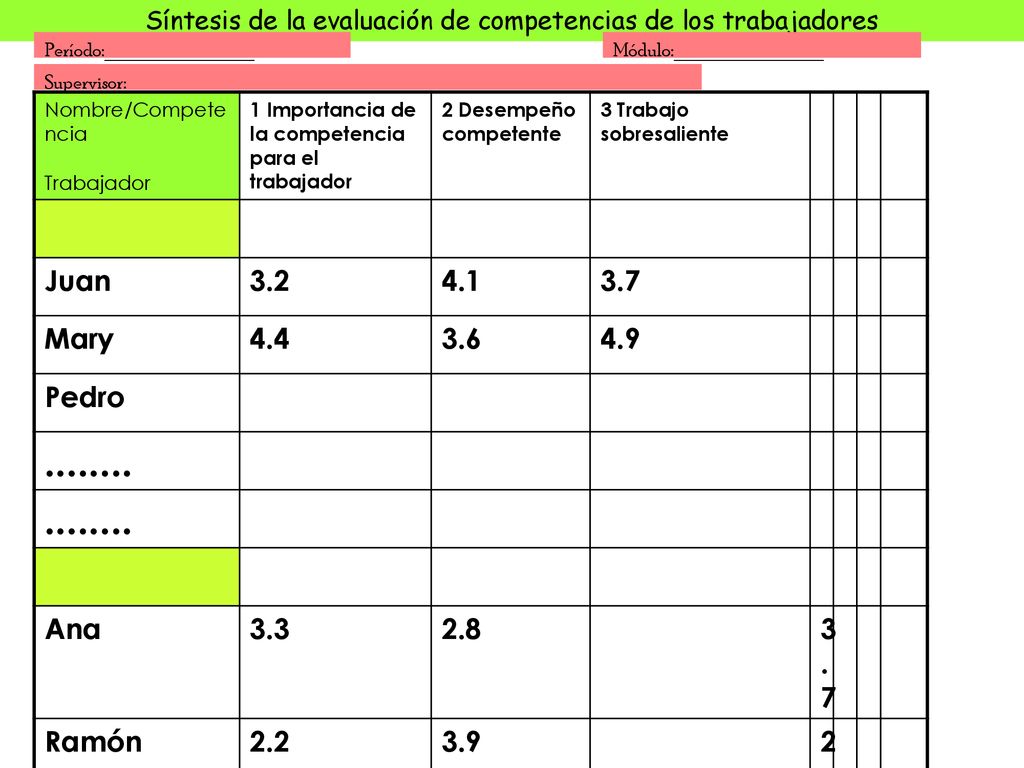 Síntesis de la evaluación de competencias de los trabajadores